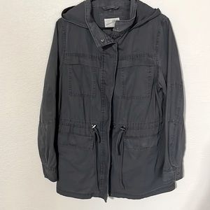 Universal Thread Anorak Hooded Utility Canvas Cargo Long Jacket Coat Gray Large